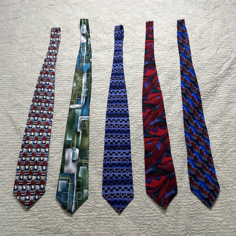 Lot 5 J Garcia Silk Neck Ties Abstract Art Designer Vintage